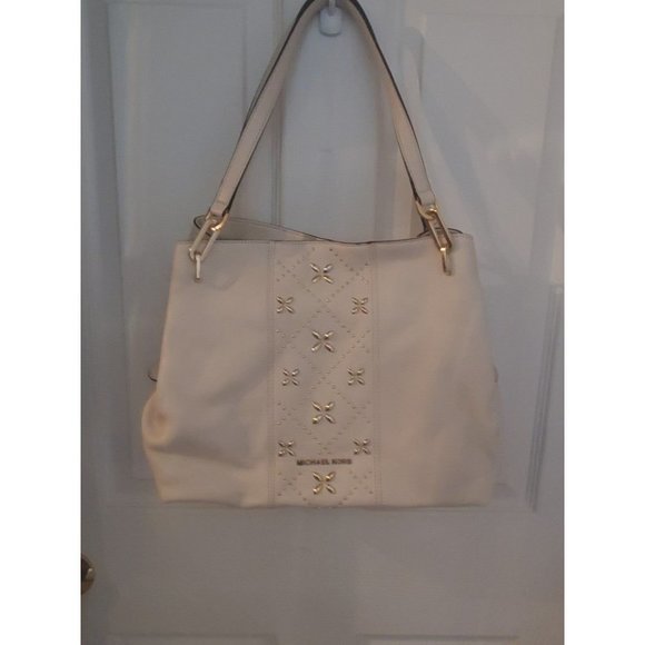 Michael Kors Handbags - Michael Kors White Leighton Shoulder Bag with Gold Studs